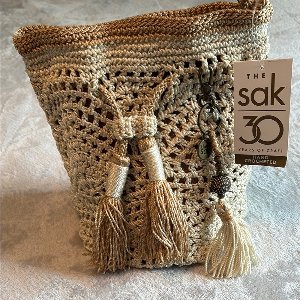 The Sak Crocheted Shoulder Bag in Tan and Cream